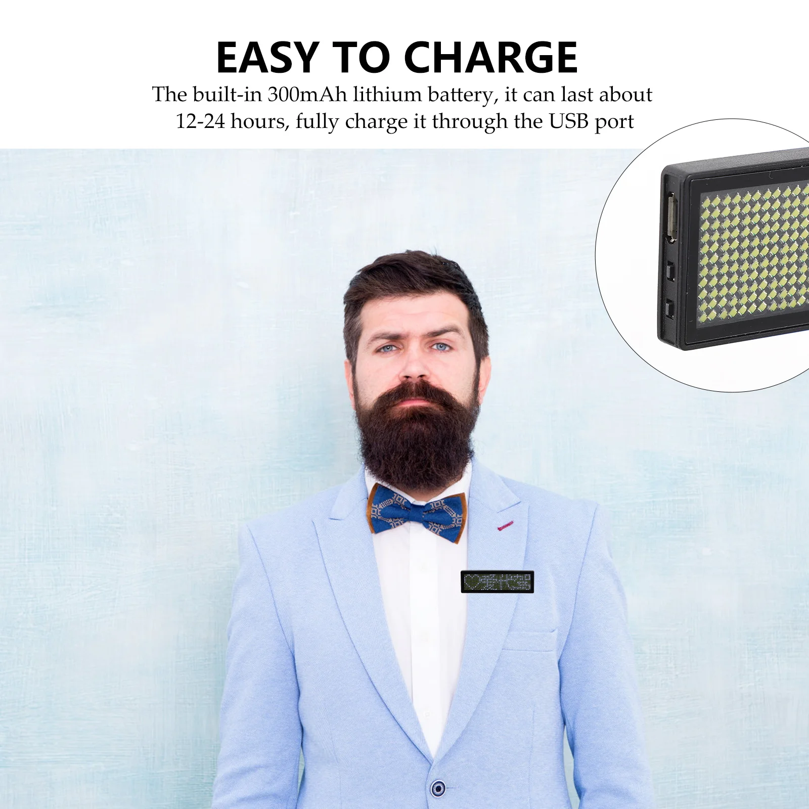 Rechargeable Led Name Badge Message Programmable Digital Display Usb Charging 300Mah Adjustable Modes Marquee