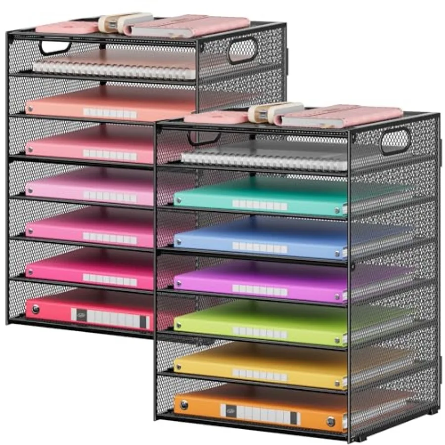 

Office Desk File Organizer, Letter Tray Paper Organizer with Handle, Including 5 Adjustable Slide Trays for Organizing Desktop
