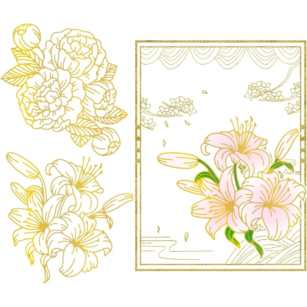 2 Stück Pfingstrose und Lilie Blume Heißfolienplatte für DIY Folienpapier Prägung Scrapbooking Dekor Grußkarten Herstellung Hochzeit Geburtstag