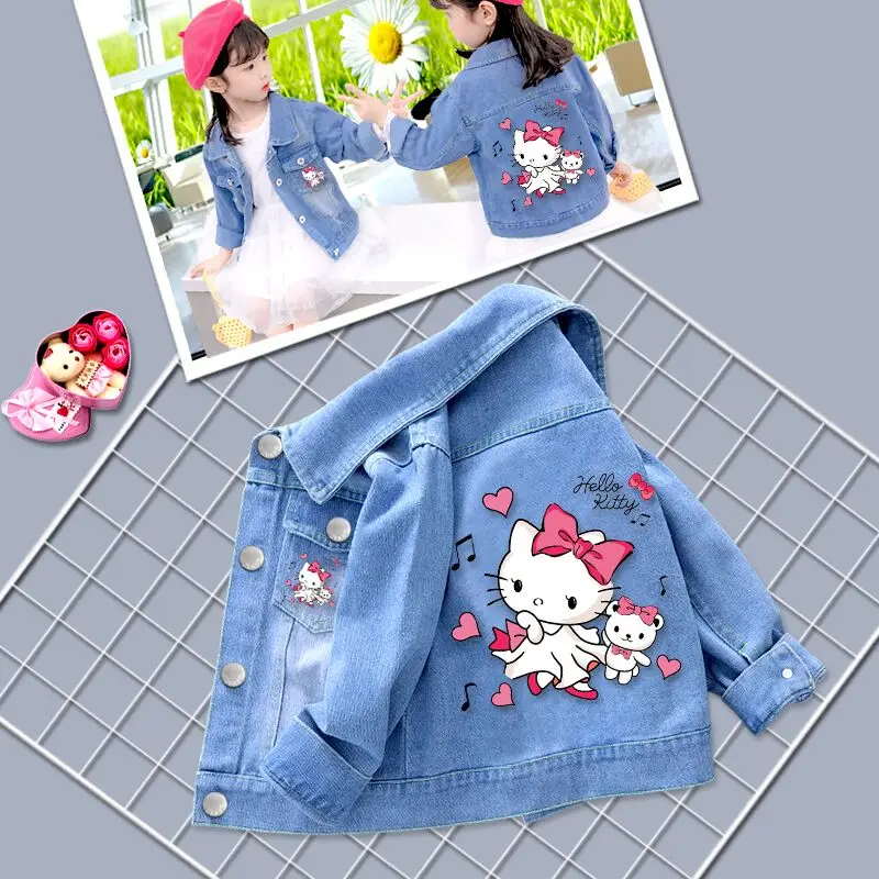 2024 Fashion Cartoon Hello Kitty Denim Jacket For Girls Coat Spring Autumn Children Outerwear Kids Casual Jackets 2-7 Years