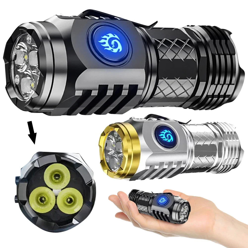 Type-C Rechargeable Waterproof Flashlight LED Work Light Powerful Handheld Flashlight Small LED Flashlight for Outdoor Emergency