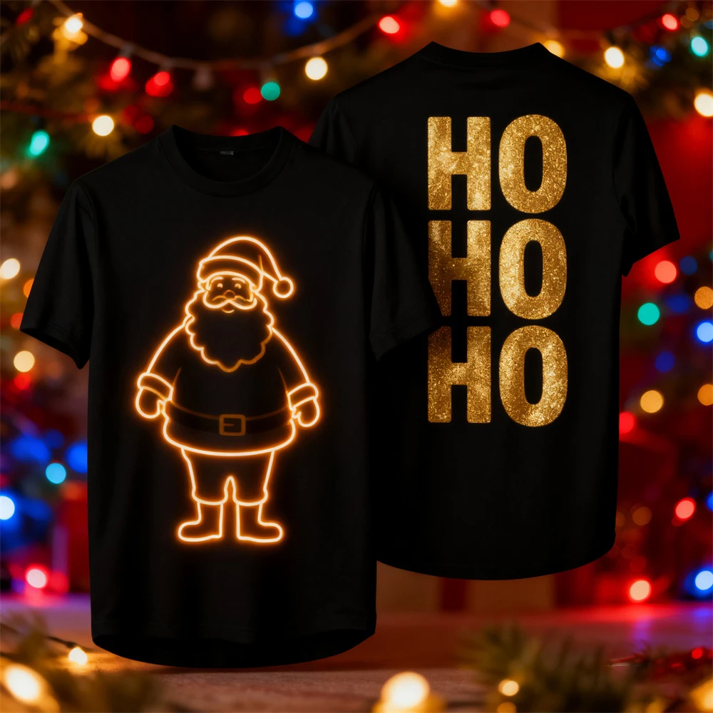 Santa Claus Theme Christmas T-Shirt Retro-Style Men's Short-Sleeve Top Casual Outdoor Holiday Party T-Shirt Loose-Fit Top