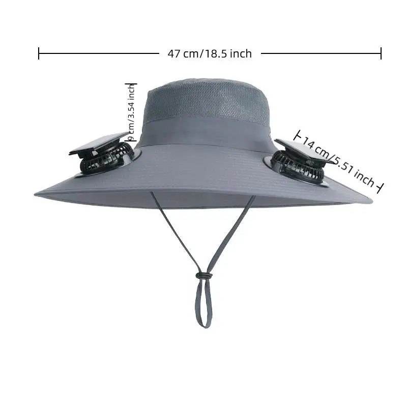【O】قبعة صيد خارجية مع مروحة شحن USB بالطاقة الشمسية قبعة تبريد للرجال قبعة صيد ظلة لركوب الخيل في الهواء الطلق والمشي لمسافات طويلة وصيد الأسماك #2