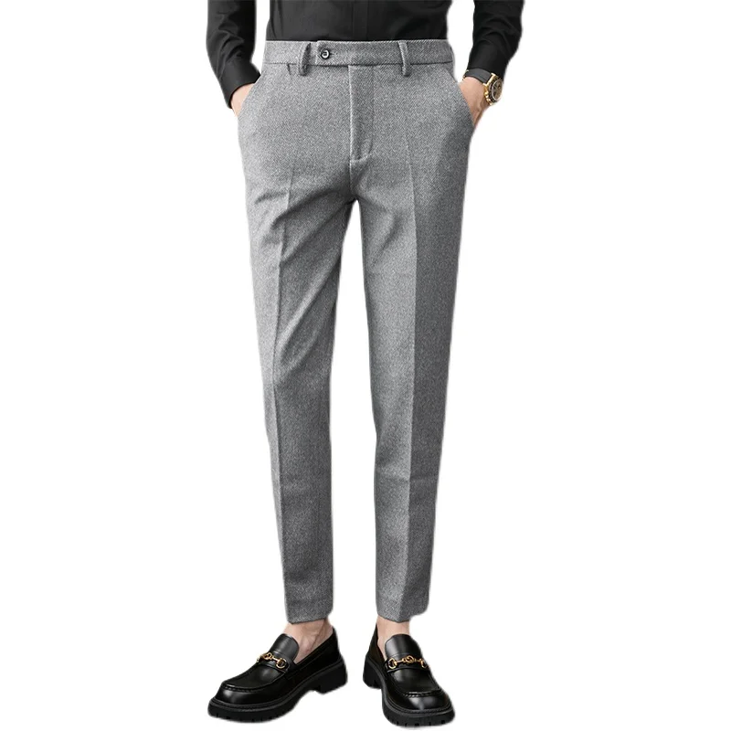 Winter Gray Men Suit Trousers Business Casual Pants Men Fashion Slim Mens Pants Size Pantalones Hombre Spring Autumn Man Slacks