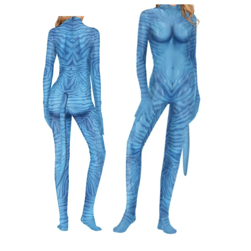 Avatar 2 Der Weg des Wassers Cosplay-Kostüm für Erwachsene, Neytiri Jake Sully Zentai-Ganzkörperanzug mit Schwanz, Halloween-Party-Outfit