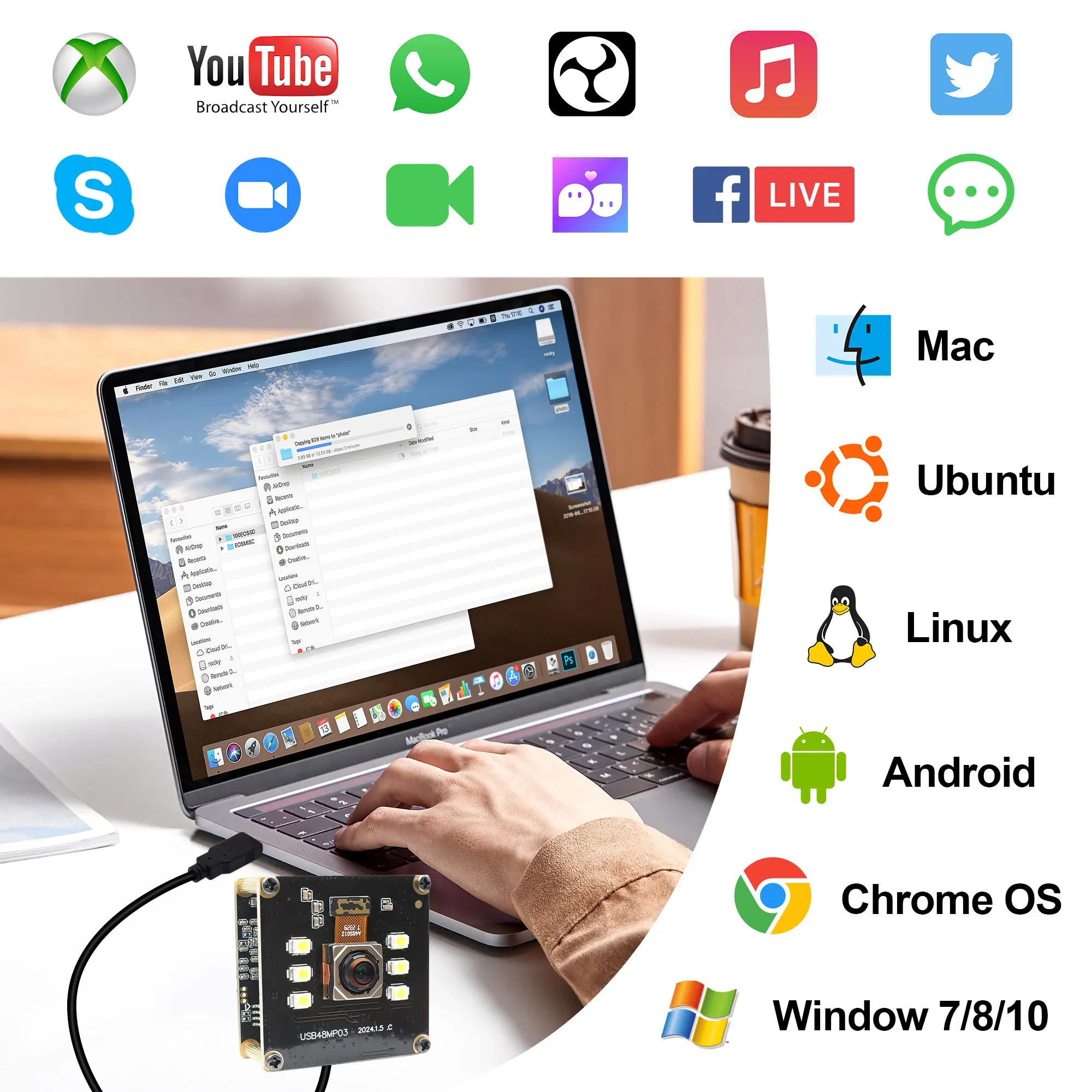 ELP 48MP 8000*6000 Mini cámara USB enfoque automático rápido 4K 30fps gran angular 6 uds LED blanco sin distorsión para protección de seguridad