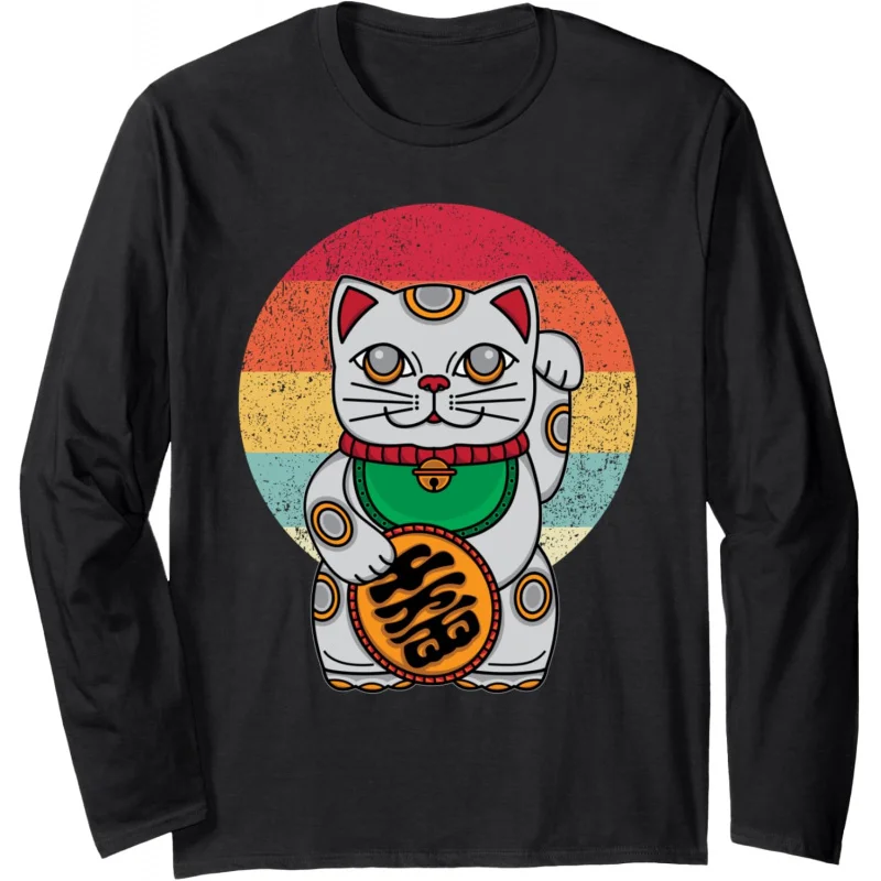 Retro Japanese lucky cat feng shui top long sleeve shirt