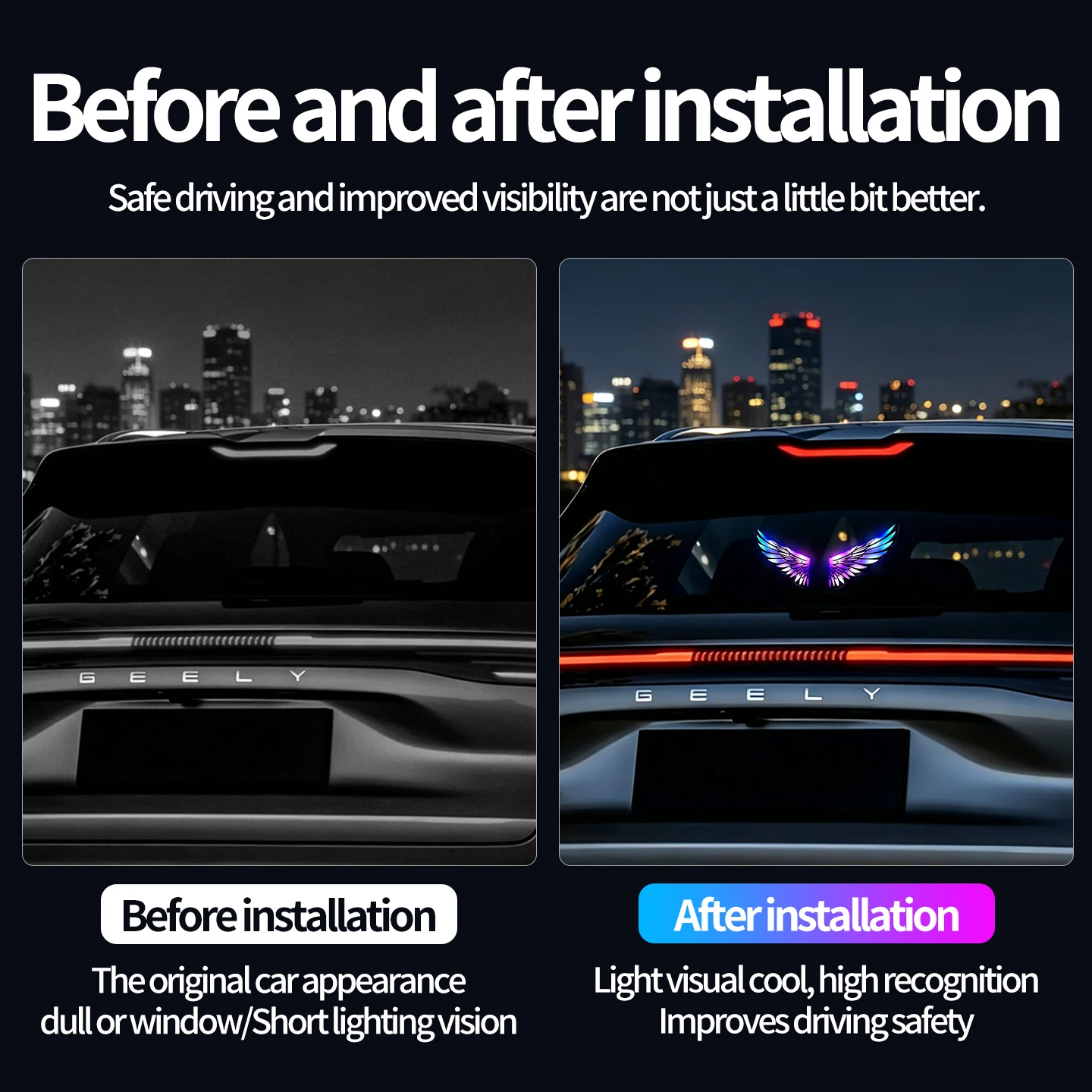 1/2pcs Car Angel Wings Light Solar Wireless Decorative Light LED Warning Light Triangle Window Rear Window Car Atmosphere Light