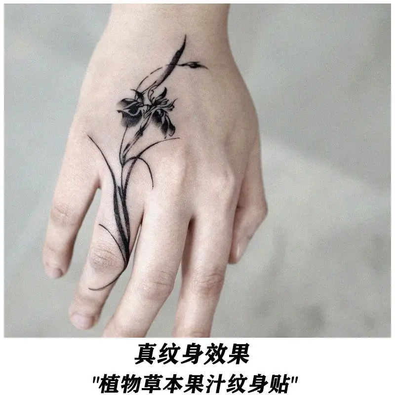 Herbal Juice Tattoo Stickers for Women Finger Lasting Tattoo Sexy Iris Flower Temporary Tattoos Clavicle Waterproof Fake Tattoo