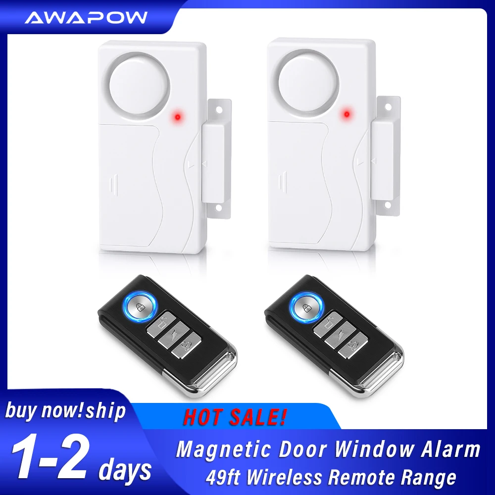 Awapow alarma de puerta inalámbrica con Control remoto, antirrobo, alarma de seguridad para puertas y ventanas, Sensor de seguridad para el hogar, alarmas antirrobo