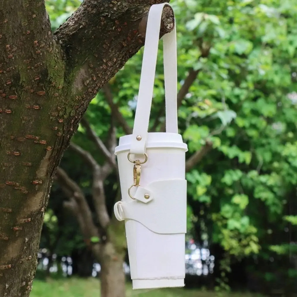 Creative PU Leather Cup Holder Lanyard Portable Travel Water Cup Carrier Strap Hand-held Multi-Functional Milk Tea Cup Sleeve