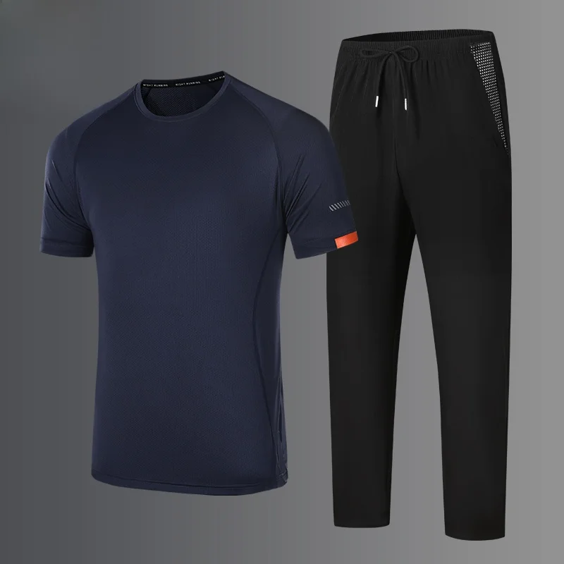 

Спортивный костюм из ледяного шелка для мужчин, летний тонкий, свободный, для утреннего бега, езды на велосипеде, для фитнеса, тренировочная ветровка, повседневная спортивная одежда