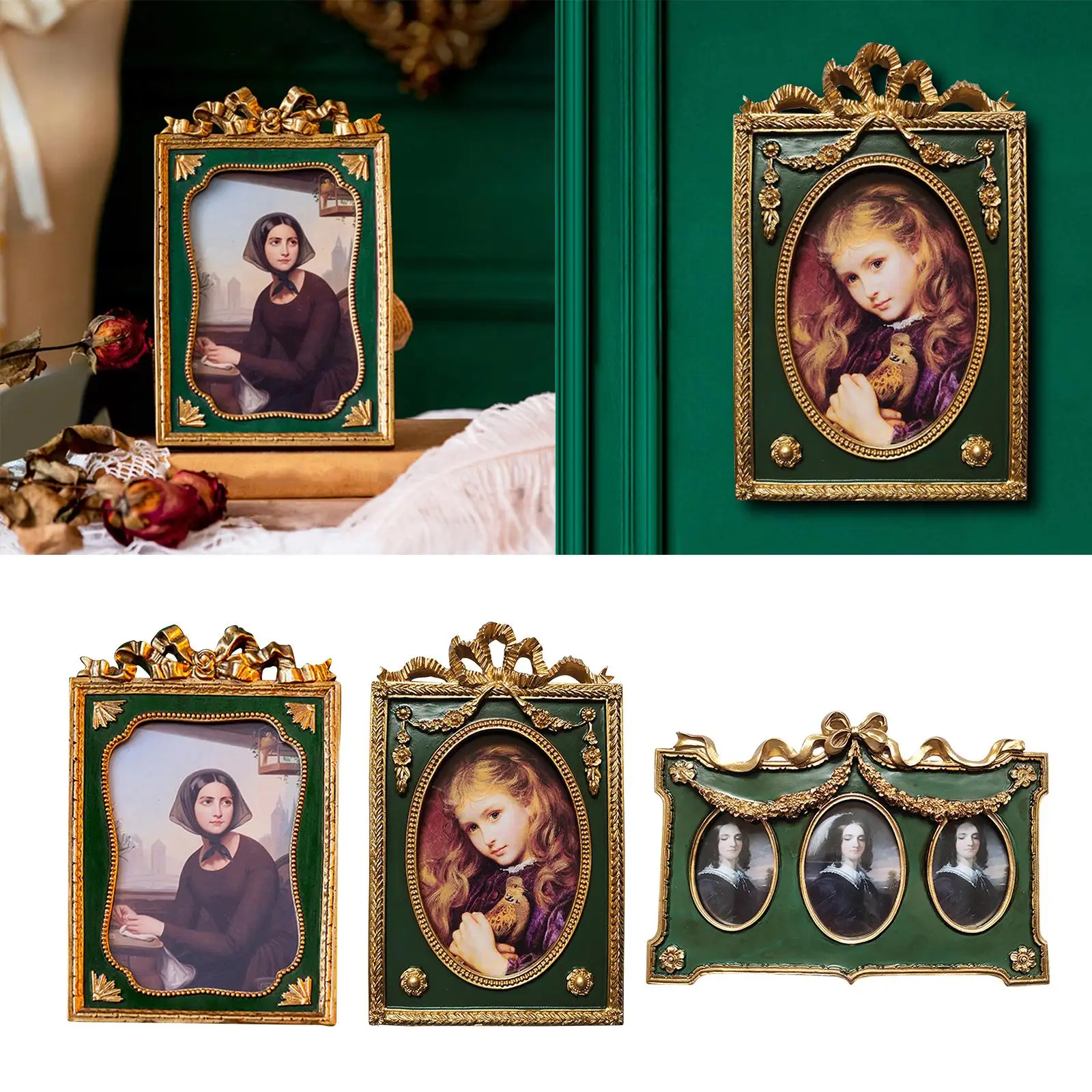 Retro Green Resin Photo Display Frame Tabletop Wall Hanging European Style