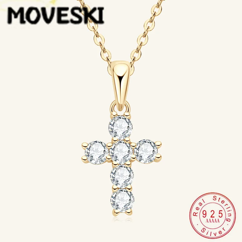 Кулон-крест MOVESKI из стерлингового серебра 925 пробы с муассанитом, круглый кулон-кластер с бриллиантовой огранкой для женщин и мужчин