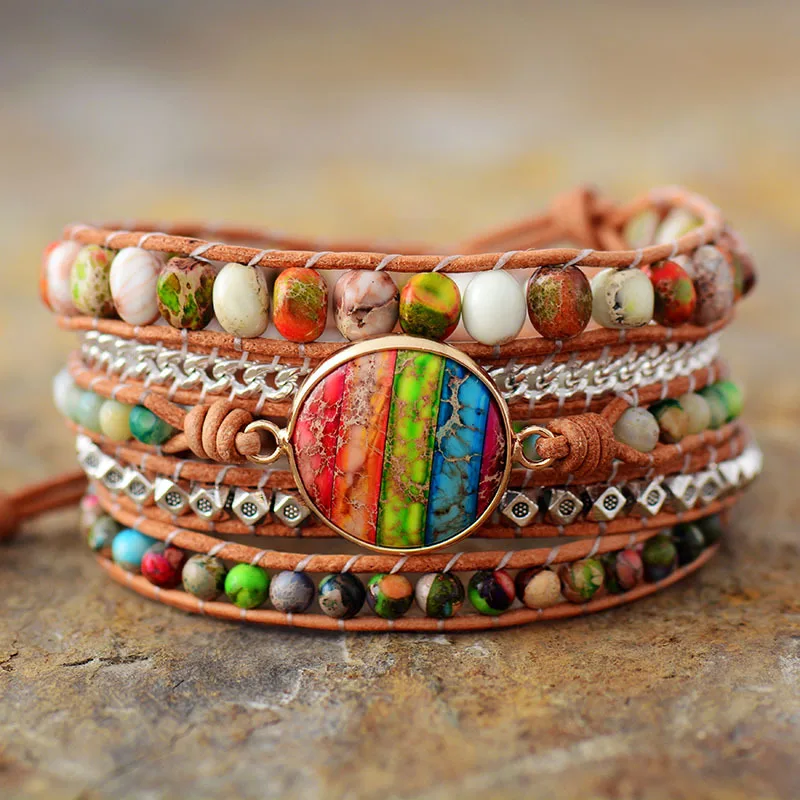 

Hot Sale Natural Stone Amethyst Multilayer Leather Hand Woven Winding Bracelet Bracelet Ethnic Style Jewelry