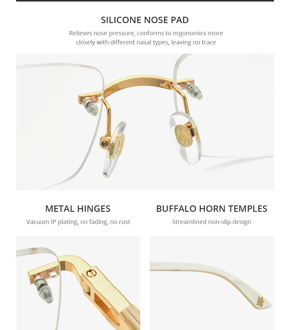HEPIDEM Buffalo Horn Brille Männer Luxus Berühmte Marke Design Randlose Brillen Rahmen Frauen Rahmenlose Weiß Buffs Holz Brillen – Detail 30