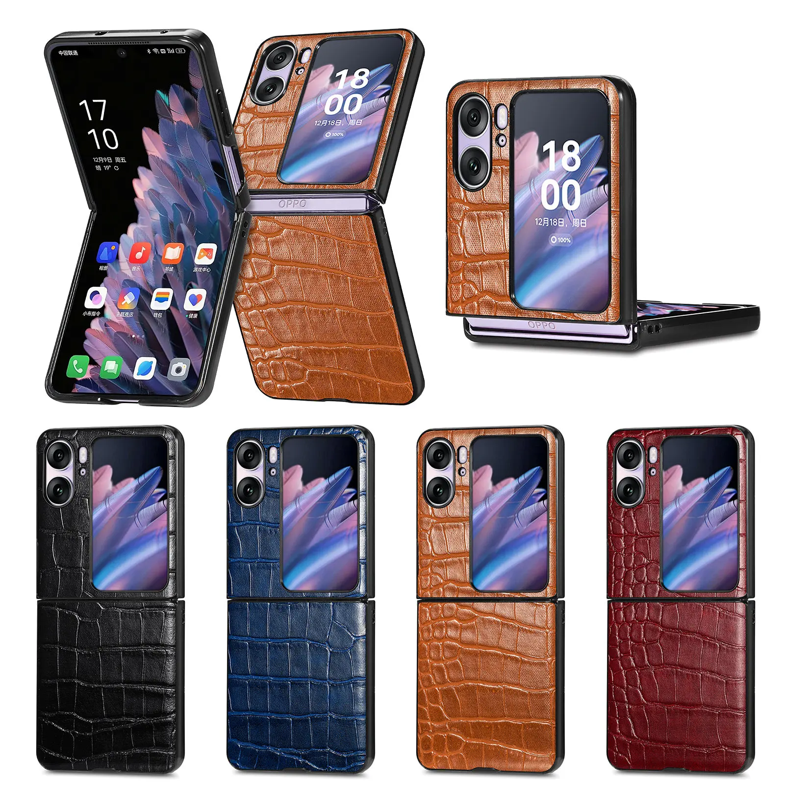 

Luxury Crocodile Leather Phone Case for OPPO Find N2 Flip Anti-fall Fitted Cover Bag for OPPO Find N2 Flip Protection Back Cover