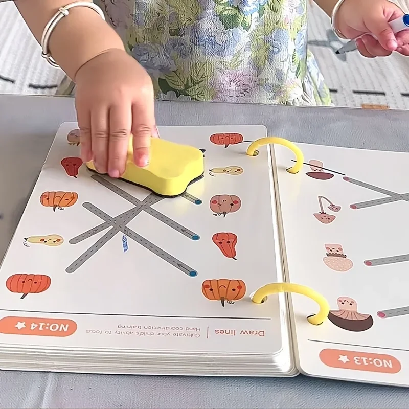 Reusable Magic Tracking Workbook with Pen & Eraser Educational Drawing and Pen Control Training Fun Animal & Number Activities