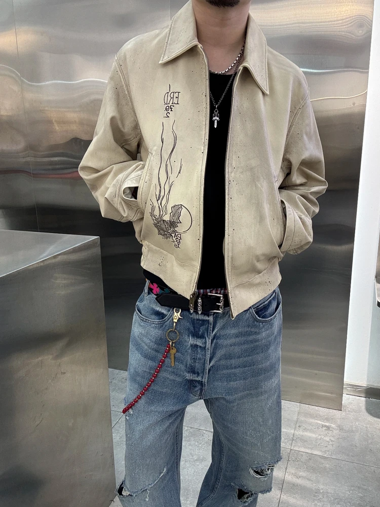 

Куртка-жакет из овчины с вышивкой в стиле Heavy Industry для мужчин и женщин, модная, повседневная, свободного кроя, молодежная, однотонная, на молнии