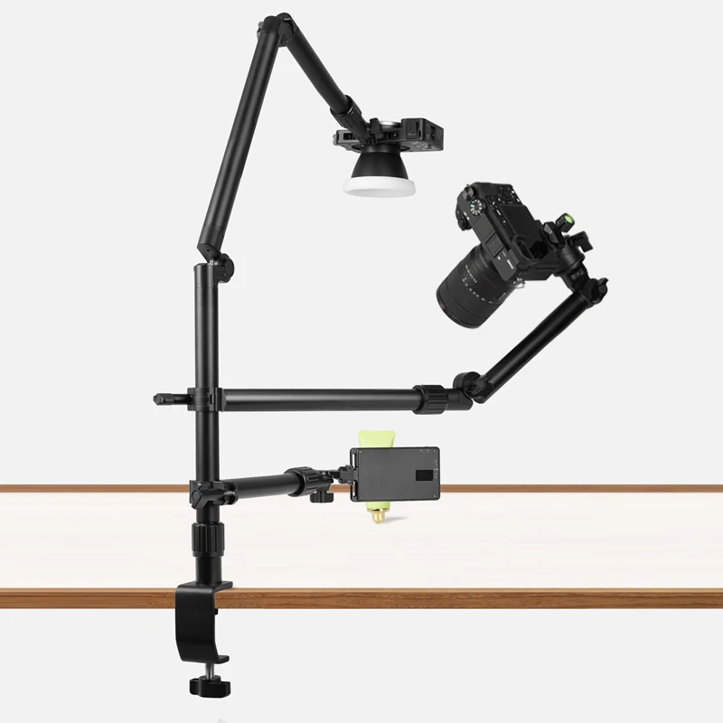 Braccio flessibile per trasmissione in diretta, supporto da tavolo, morsetto per braccio per fotocamera, supporto per webcam, braccio per microfono, per fotocamera webcam, luce a LED