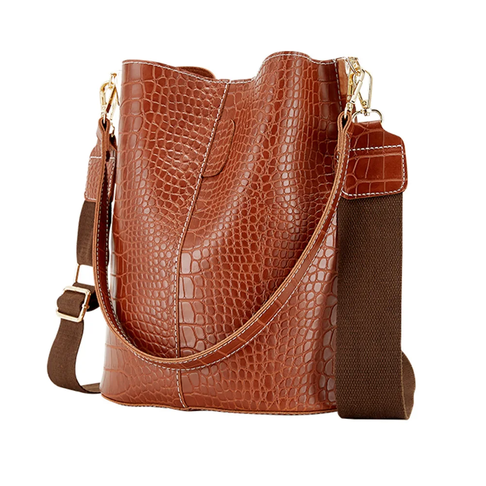 PU Leather Crossbody Bags Women Large-capacity Patchwork New Fashion Bucket Bags Crocodile Pattern Shoulder Messenger Handbag