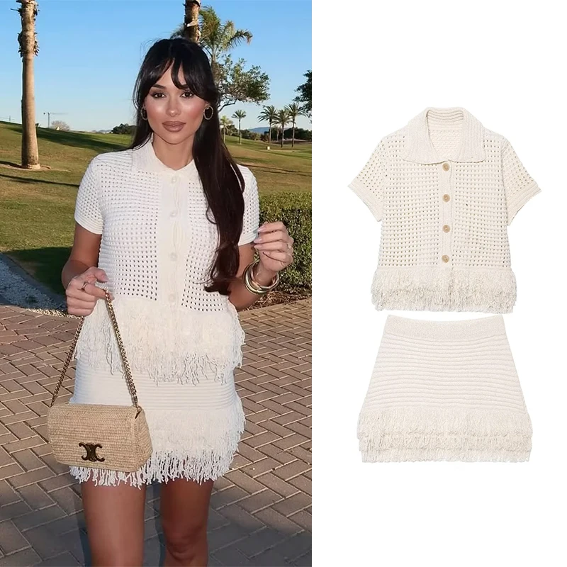 

TRAFZR Two-piece Dress New Knit Elegant Women's Sets Skirts Summer Outfit Birthday Outfits Y2k Skirt Ensembles Pulls Matching