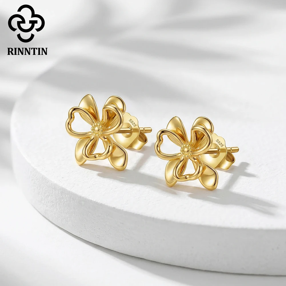 

Изысканные серьги-гвоздики Rinntin из настоящего серебра 925 пробы в форме цветка для женщин, потрясающие украшения на удачу, подарок на день рождения APE156