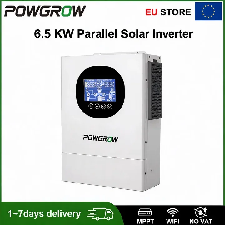 POWGROW 6.5KW Solar Hybride Omvormer 48V 120A MPPT Zuivere Sinusgolf Solar Laadregelaar Ondersteunt Parallelle Werking Met WIFI Off Grid