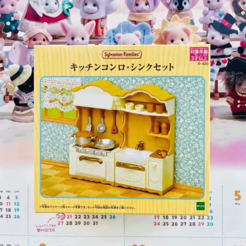 Sylvanian Families accesorios originales cocina estufa fregadero conjunto casa de bebé adornos de simulación niños y niñas juguetes para jugar a las casitas