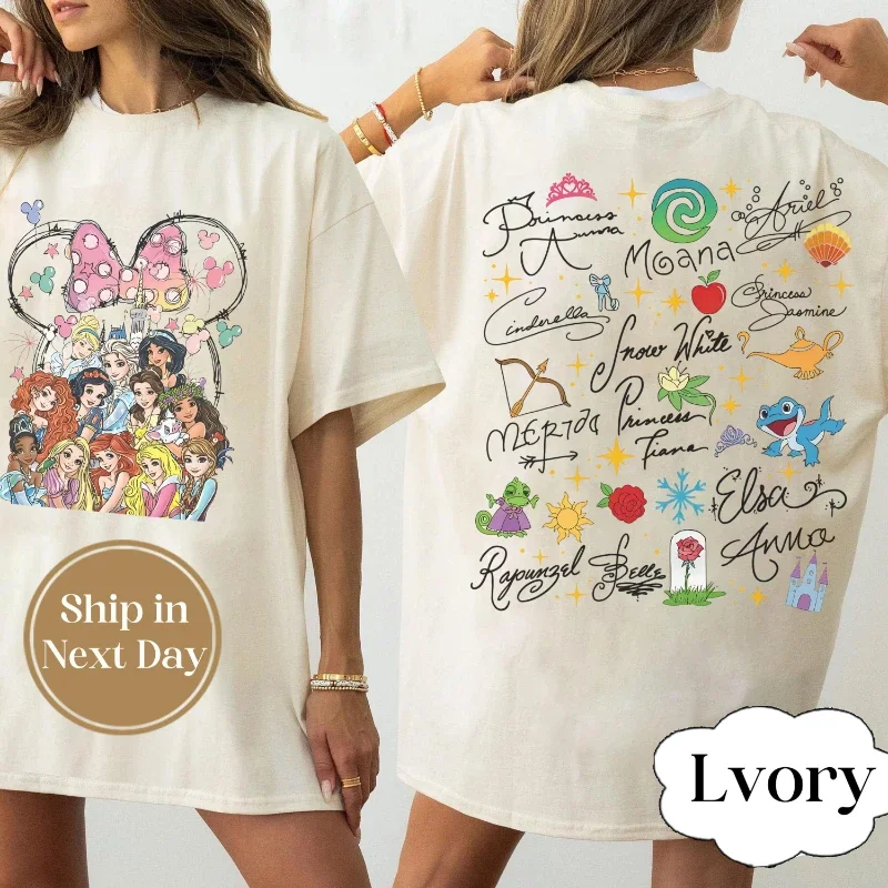 Camiseta da Princesa da Disney com Castelo Mágico em Aquarela, Camiseta com Assinatura da Princesa, Moletom para Viagem em Família na Disneyland