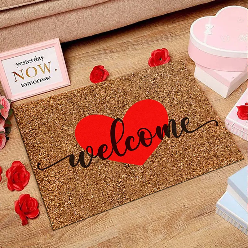 VIKAMA American Valentine\'s Day Series Crystal Velvet Carpet Love Door Mat Festive Holiday Home Decoration Mat Gift Wedding Mat