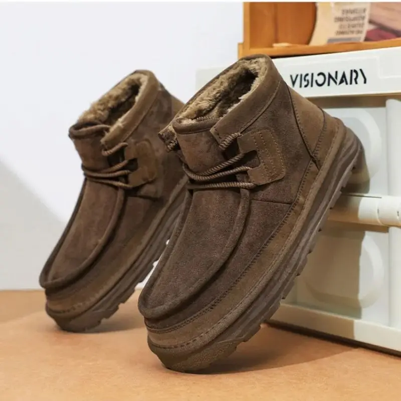 

Winter Men's High-Top Thick-Soled Ankle Boots Fleece Lined Warm Cotton Cold-Resistant Anti-Slip Snow Boots Trendy Large-Cap