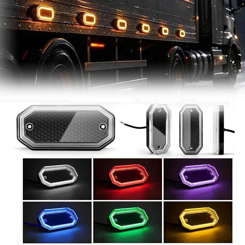 1Pcs LED Side Marker Lights Truck Trailer Wheel Flow Warning Lights Multi-Mode Car Accessories Clear Lens Multicolor