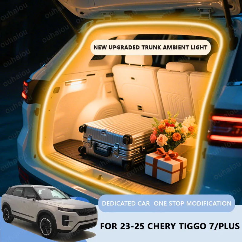 

FOR 2023-2025 CHERY TIGGO 7/PLUS trunk light modification light Atmosphere lights White warm white Rear Trunk LED Light Bar