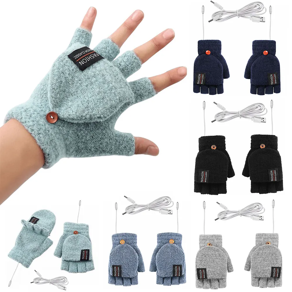 Double-Sided Heating Gloves Washable Rechargable Mittens Warm Fingerless Hands Warmer Electric Thermal Gloves for Outdoor Hiking