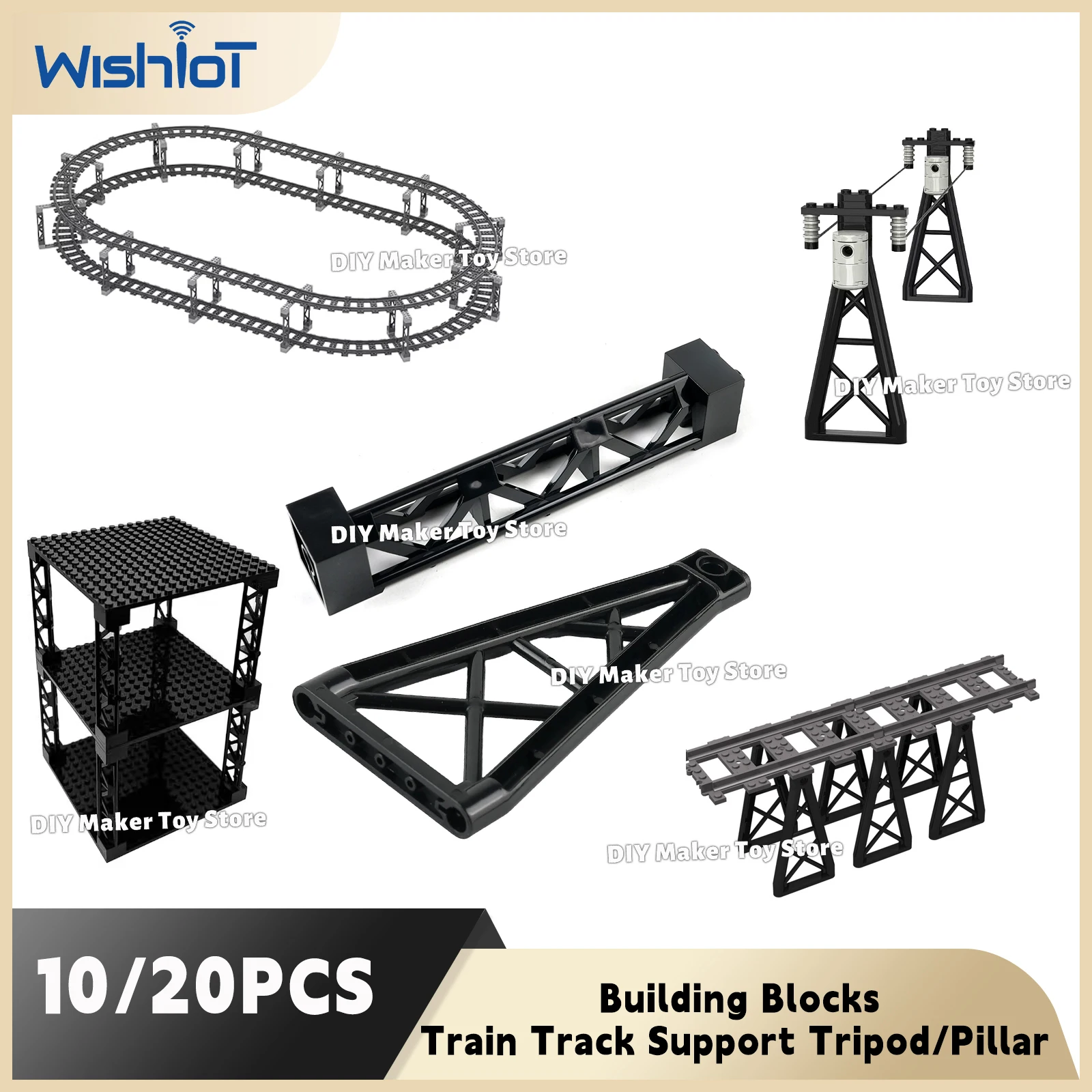 10/20PCS Train Track Support Tripod Mini Car Figure Model Storage Rack Column Pillar Building Blocks Technology Parts MOC Toys