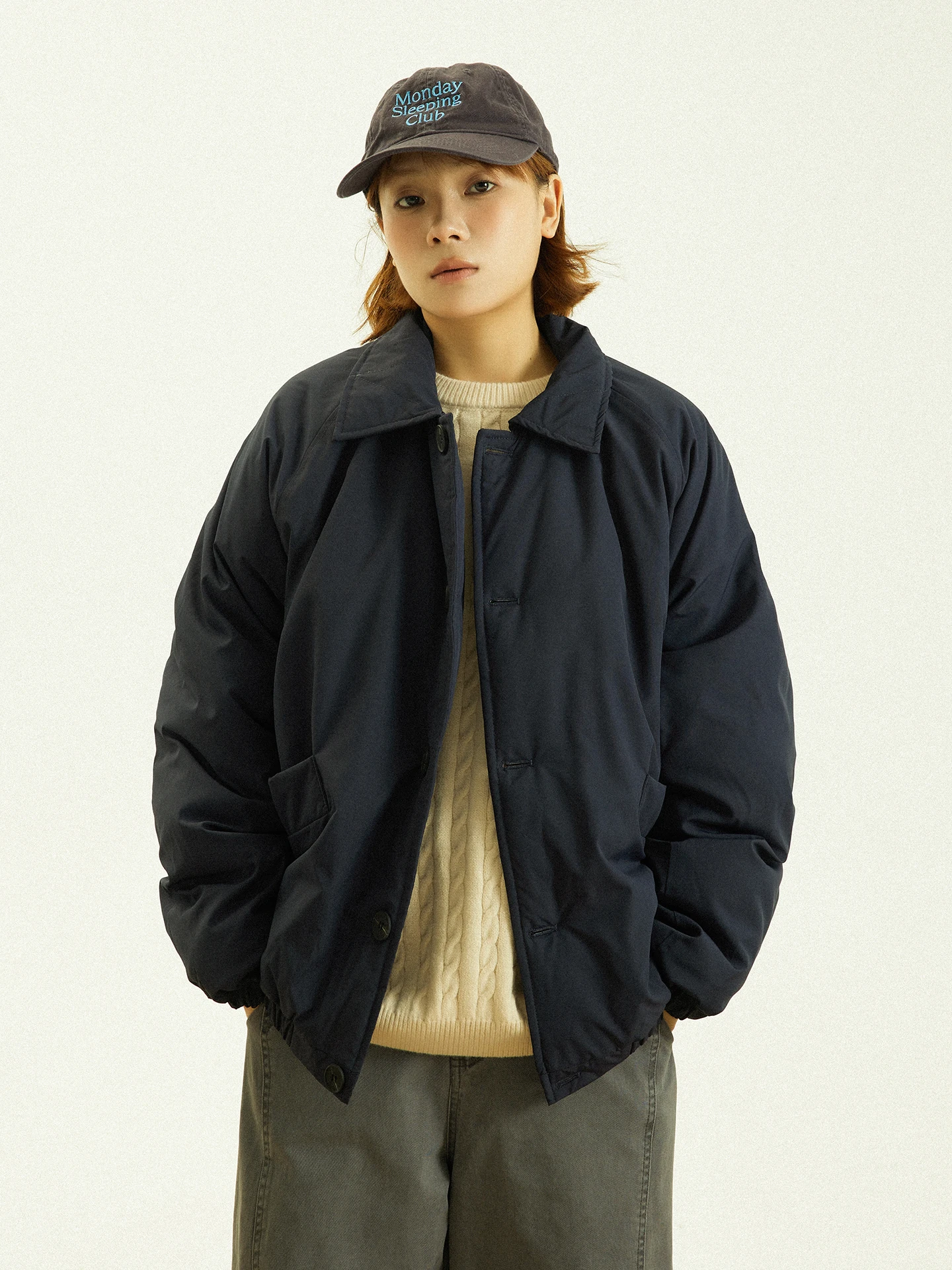 

GoodNorth Retro Collar Thiened Cotton Jaet ex Winter Warm Workwear Coat Street Sle Loose Fit Single Button Closure