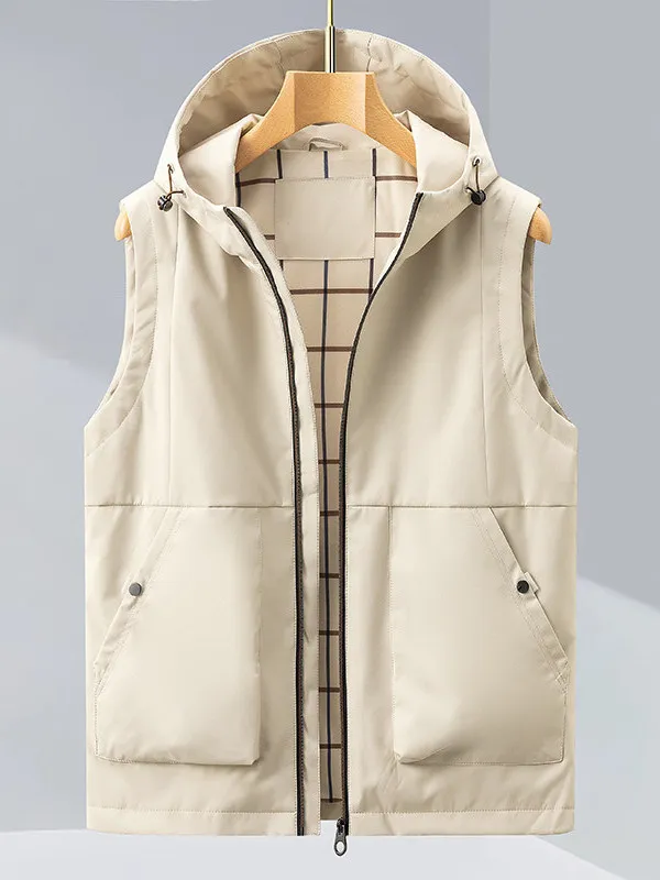 

Hooded Vest Busin Gentleman's Sweat-ng Breathable Zipper Light Luxury Sle for All Seasons Polyester Fiber