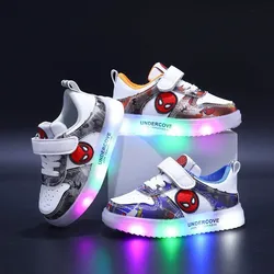 Disney Led Shining scarpe Casual Cartoon Leather scarpe sportive per ragazzi ragazzi Trend bambini scarpe bianche Sneakers taglia 21-30