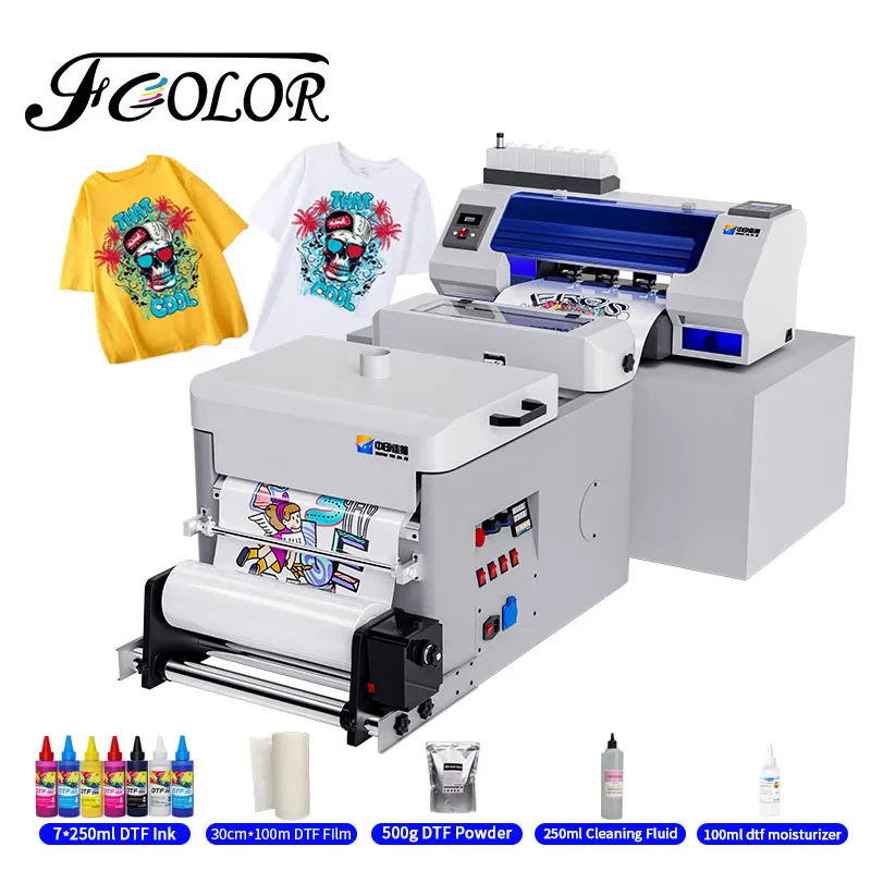 FCOLOR XP600 Dual Head A3 DTF Printer with DTF Powder Shaker A3 T-shirt Printing Machine for Home Small Business DTF Printer