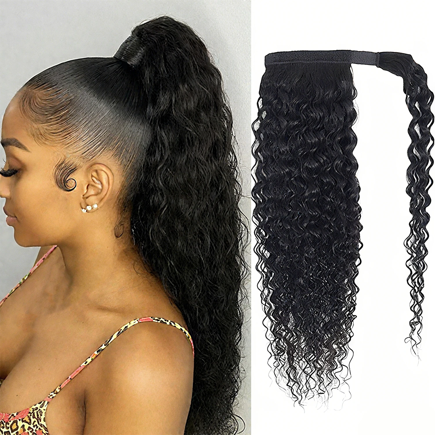 

Заколка для человеческих волос Remy с волнистыми волосами, наращивание хвоста, 8-26 дюймов, локоны, человеческие волосы, хвост, обертывание вокруг длинного волнистого хвоста, натуральный