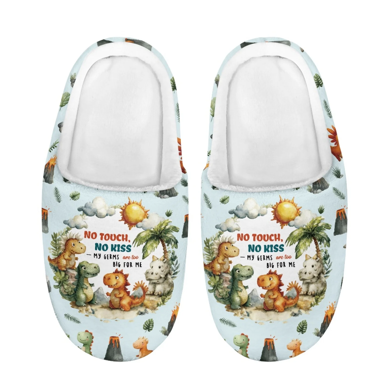 

Winter Home Slippers for Couples Warm Plush Cartoon Dinosaur Indoor Anti Slip Comfortable Cotton Slippers for Boys and Girls