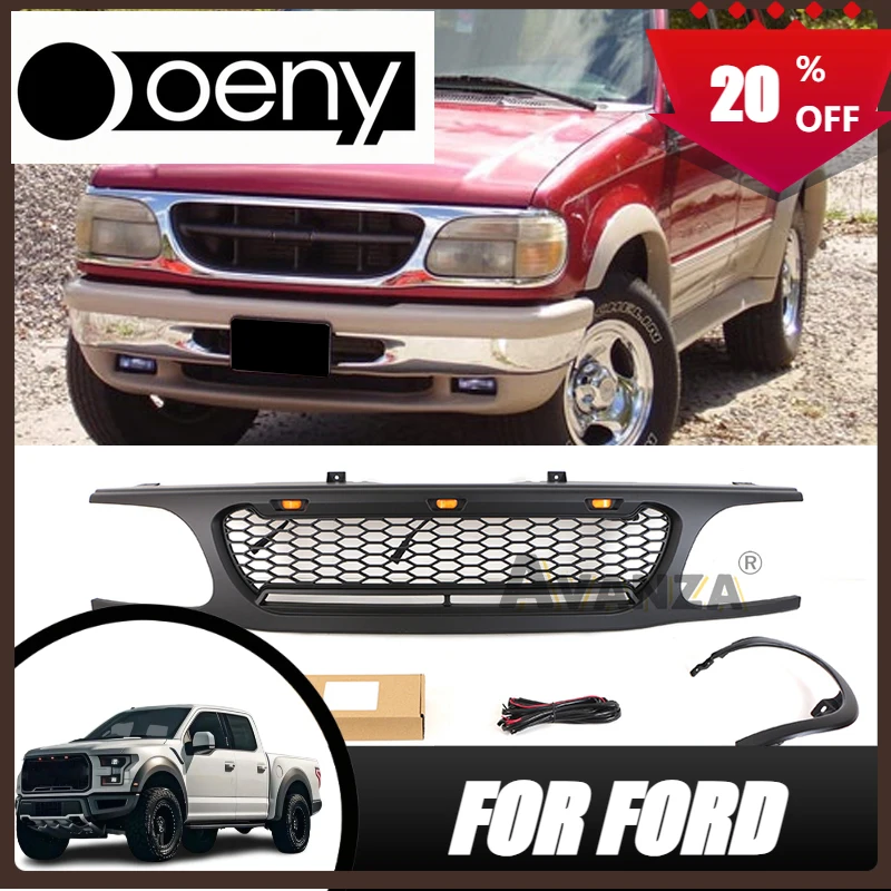 Ajuste para parrilla delantera con modificación de barra de luz, parrilla de carreras 1995-2001, parrilla Ford Explorer