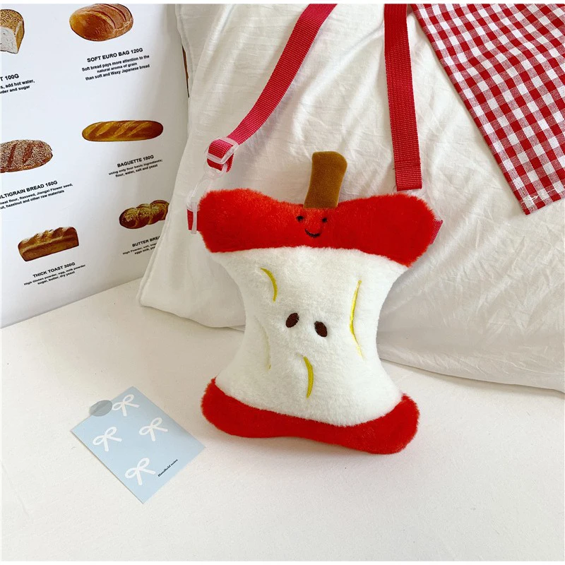 Rucksack und Umhängetasche, süße, niedliche, apfelförmige, leichte Kawaii-Handtasche aus Plüsch für Damen, Schultasche für Mädchen, Tagesrucksack – Detail 16