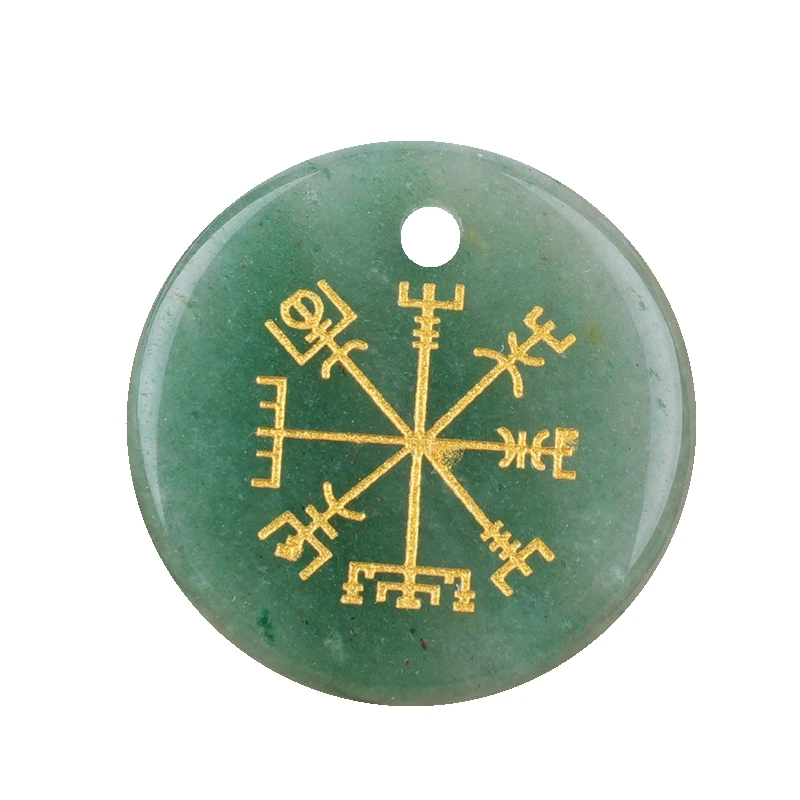

Green Aventurine 30mm Gemstone Disc Pendant for Making Jewelry Crystal Silver Pattern-Compass Ornament Charms Cabochon