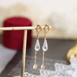 LAMOON 925 Sterling Silver Drop Earring For Women Vintage Tassel Earrings Water Drop Zircon 14K Gold Plated Fine Jewelry LMEI112