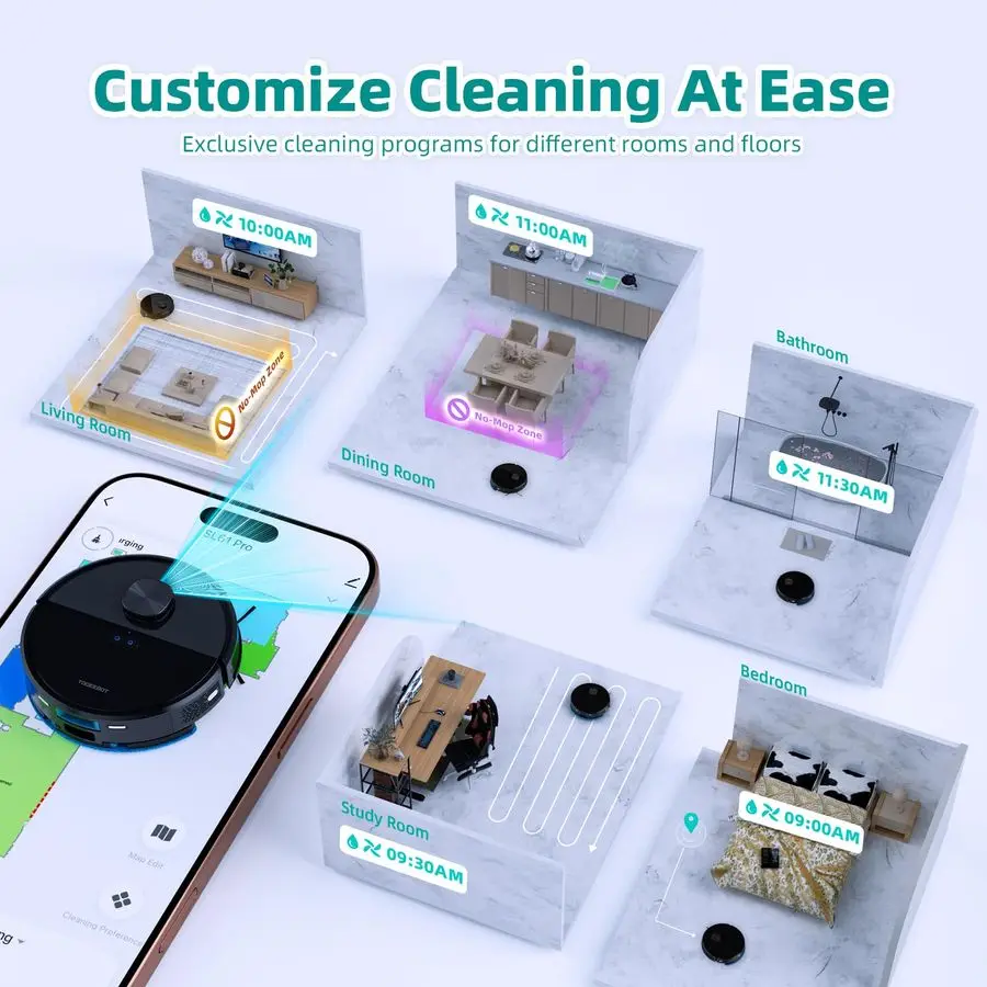 مكنسة كهربائية مع ممسحة ذاتية التفريغ 70 يومًا، محطة تفريغ ذاتي 2.5 لتر، تطبيق Lidar Navigation WiFi Alexa، تعزيز السجاد، 4 #4