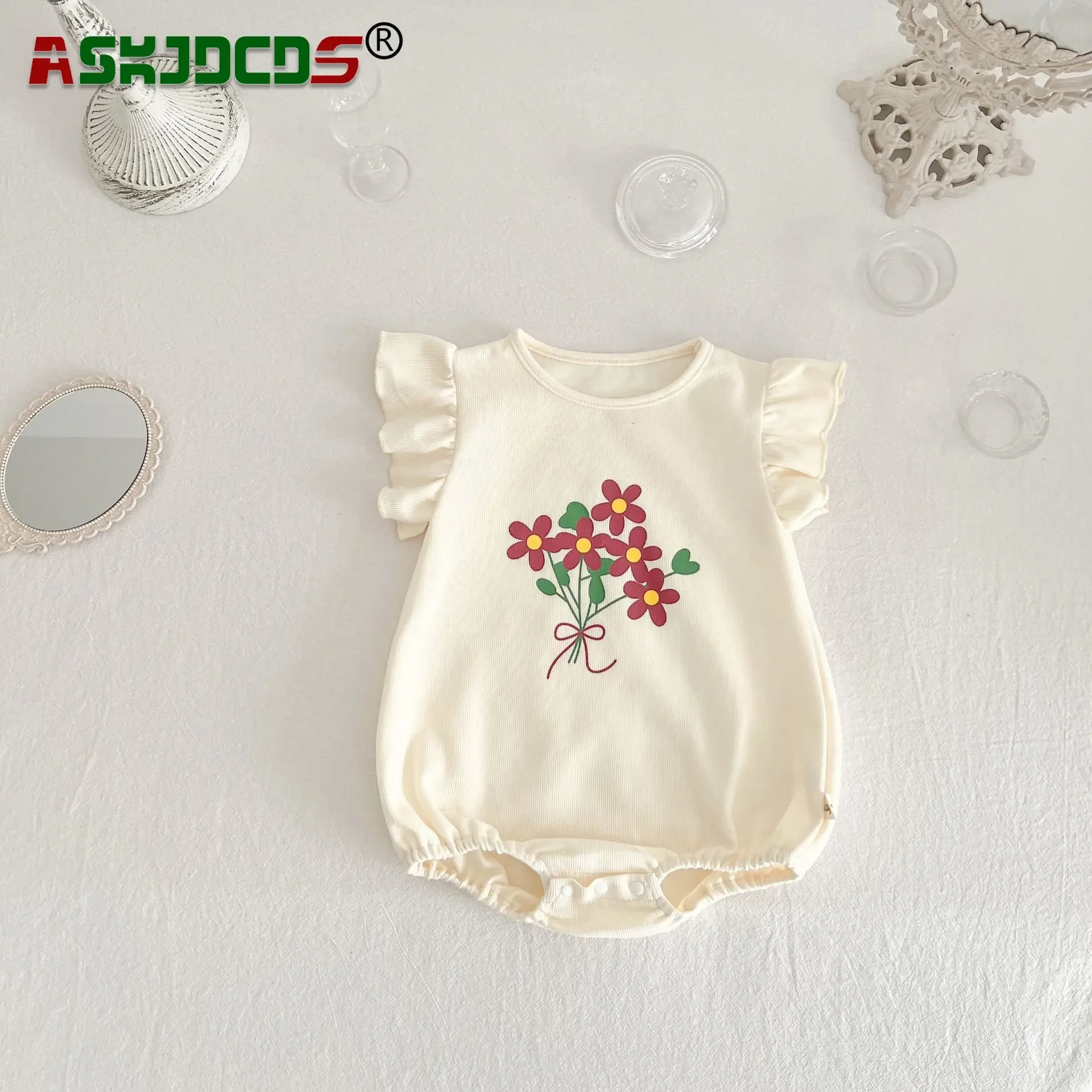 

2024 Summer 0-24M Newborn Baby Girls Fly Sleeve Flower Print Outdoor Clothing Infant Kids Cotton Jumpsuits Toddler Cute Bodysuit