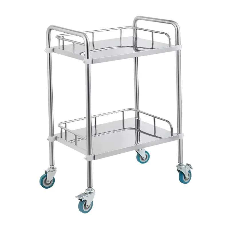 2 Shelf Salon Trolley Utility Cart with Wheels Stainless Steel Lab Serving Cart for Fixing Lab Equipment Kitchen Home
