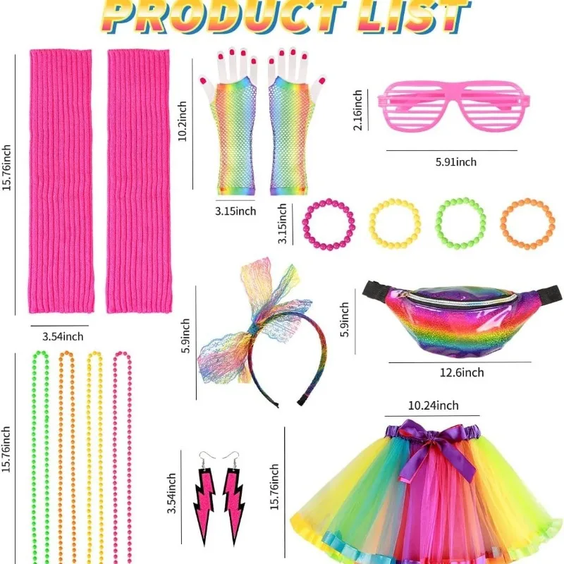 80s Disco Retro Dance Prop Set Halloween Studio Set Including Necklace Headband Gloves Wristband and Knee Pads